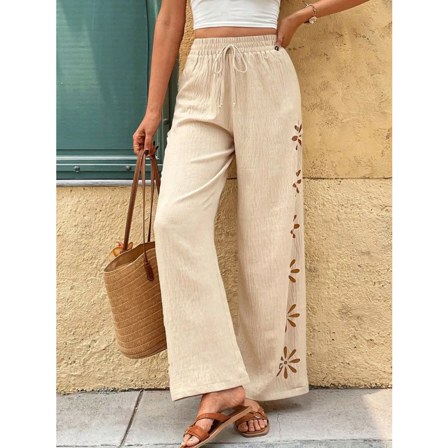Casual Wide-Leg Pants Apricot / S Apparel and Accessories
