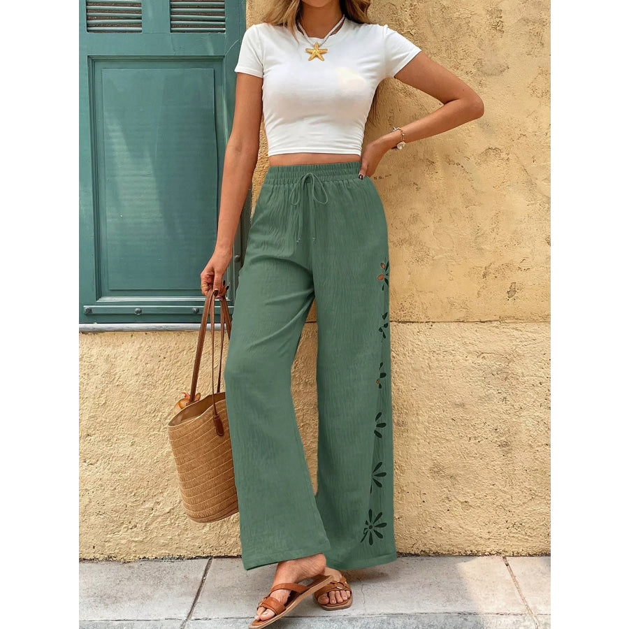 Casual Wide-Leg Pants Army Green / S Apparel and Accessories