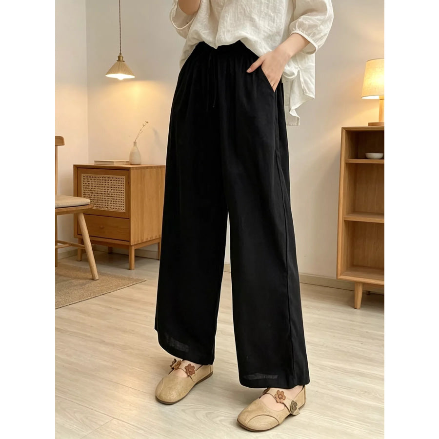Casual Wide Leg Pants Black / S Apparel and Accessories