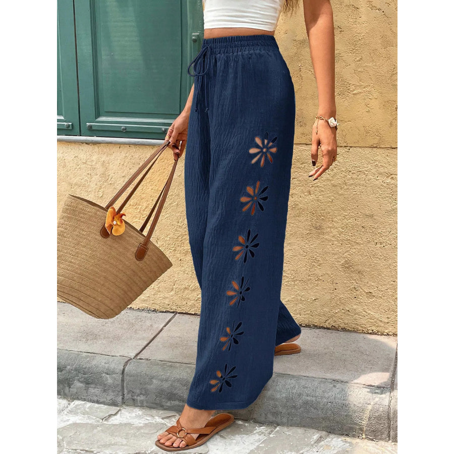 Casual Wide-Leg Pants Navy Blue / S Apparel and Accessories
