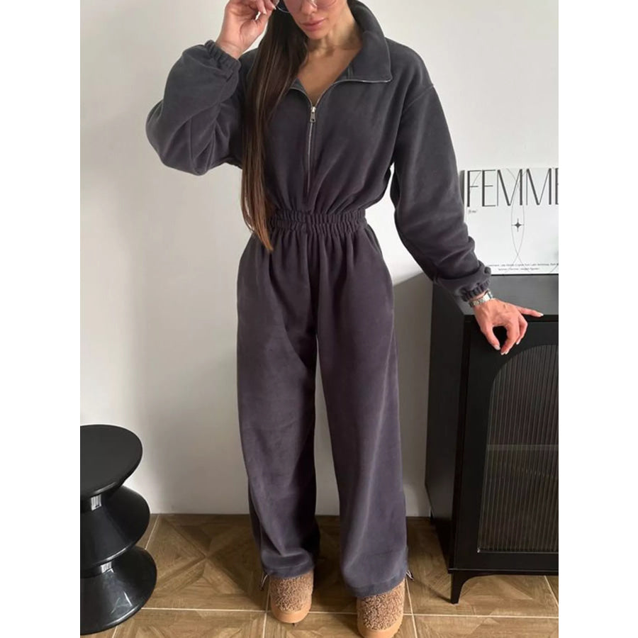 Casual Zip Front Long Sleeve Jumpsuit Apparel and Accessories