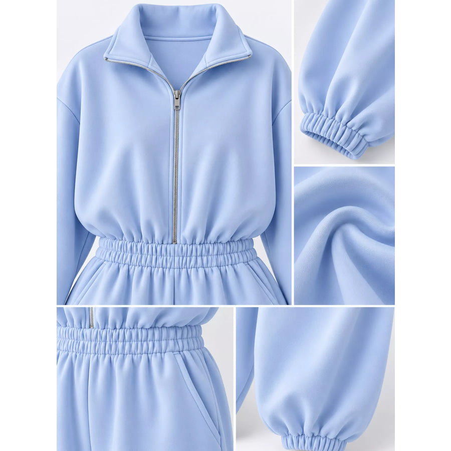 Casual Zip Front Long Sleeve Jumpsuit Apparel and Accessories