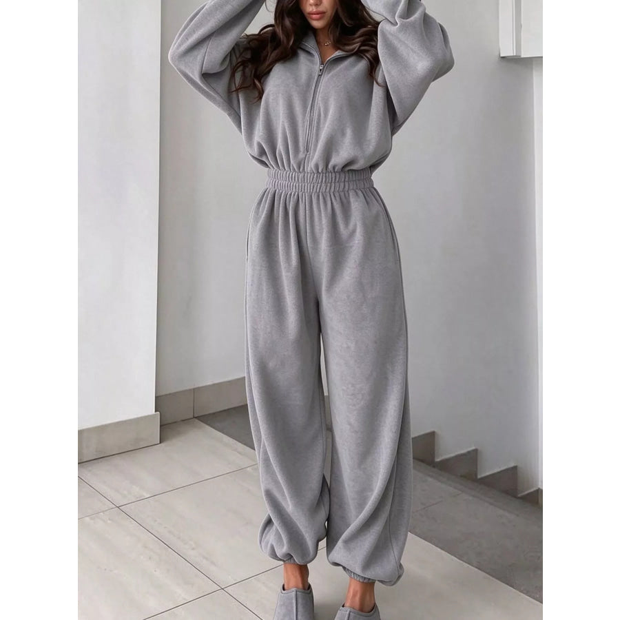 Casual Zip Front Long Sleeve Jumpsuit Apparel and Accessories