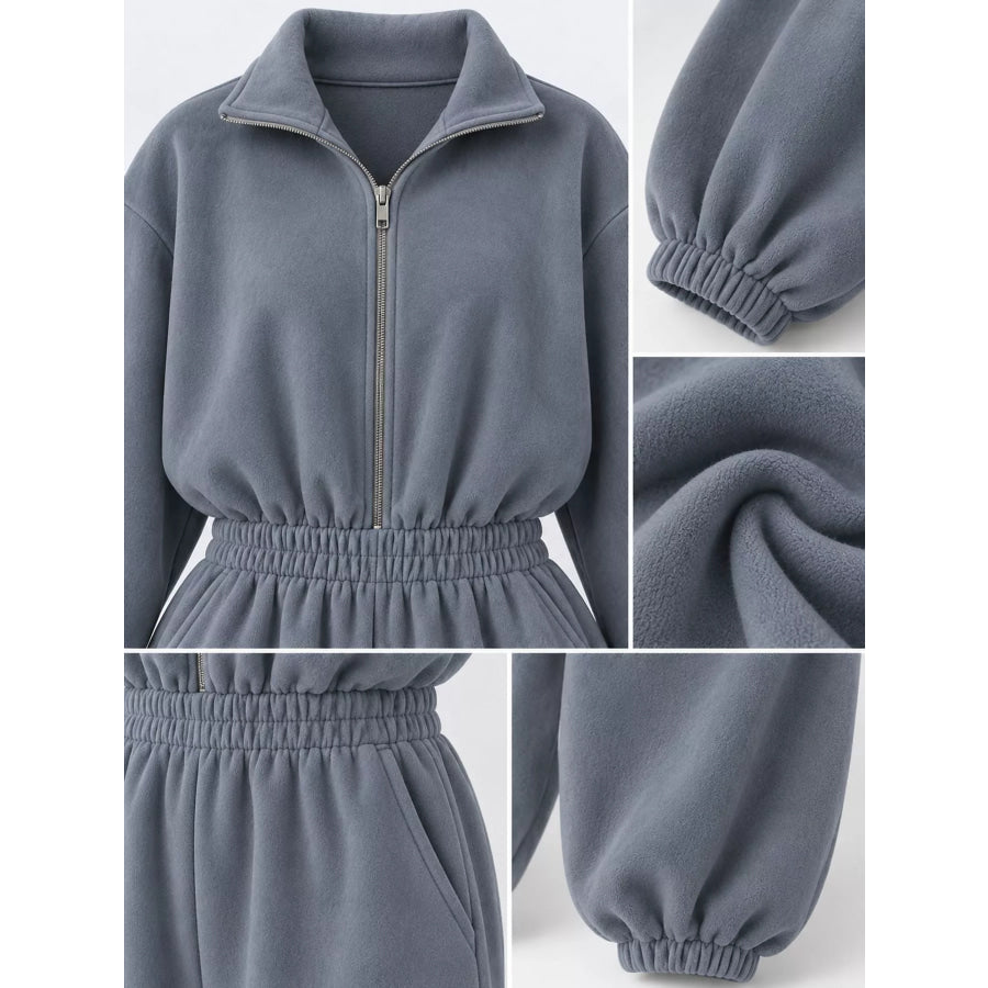 Casual Zip Front Long Sleeve Jumpsuit Apparel and Accessories