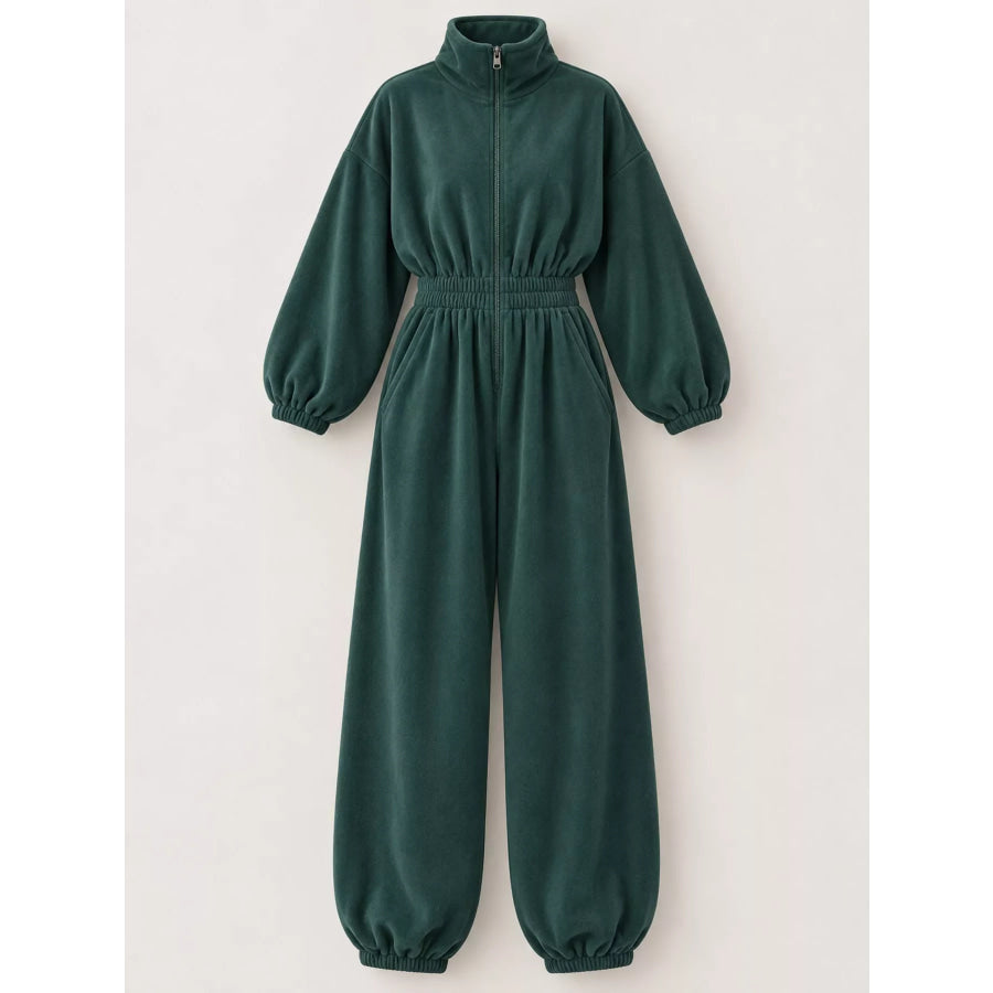 Casual Zip Front Long Sleeve Jumpsuit Apparel and Accessories