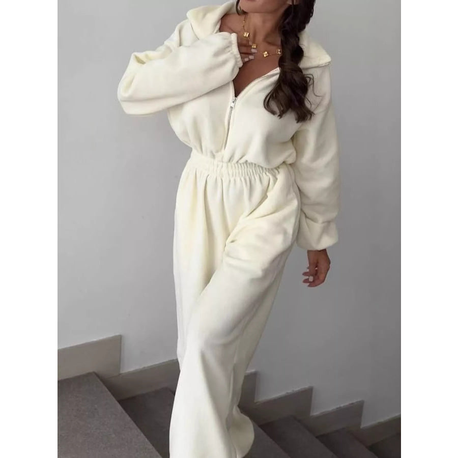Casual Zip Front Long Sleeve Jumpsuit Apparel and Accessories