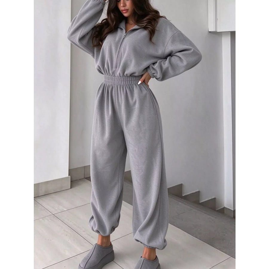 Casual Zip Front Long Sleeve Jumpsuit Apparel and Accessories
