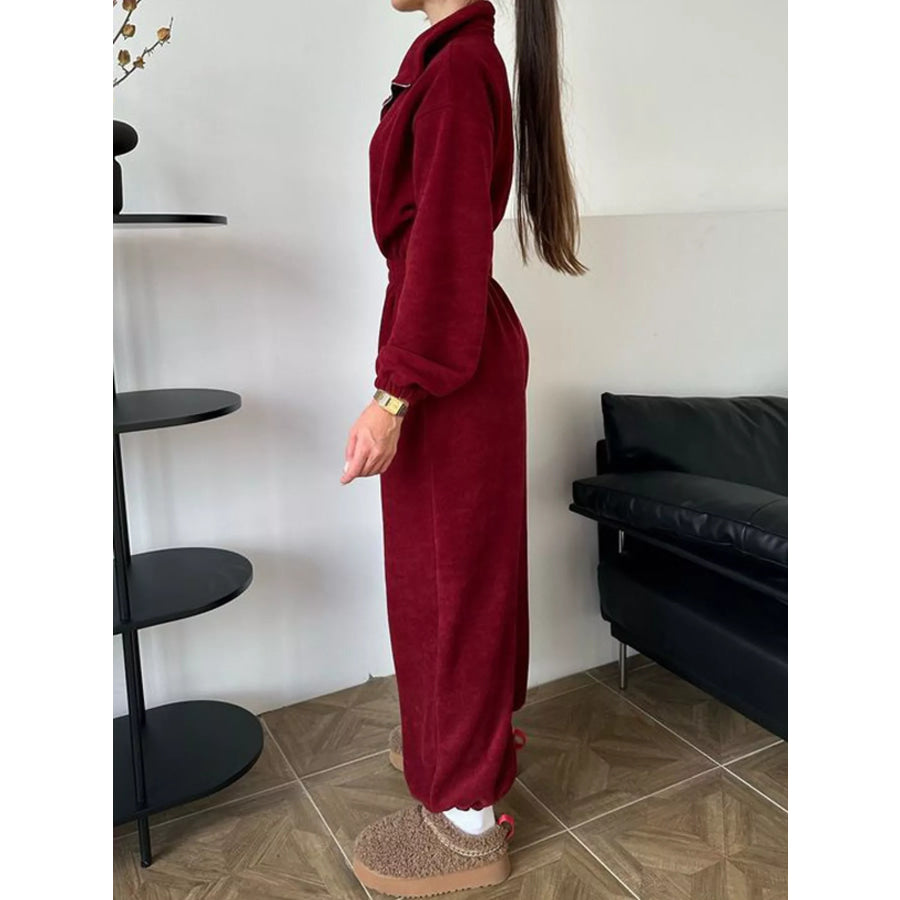 Casual Zip Front Long Sleeve Jumpsuit Apparel and Accessories