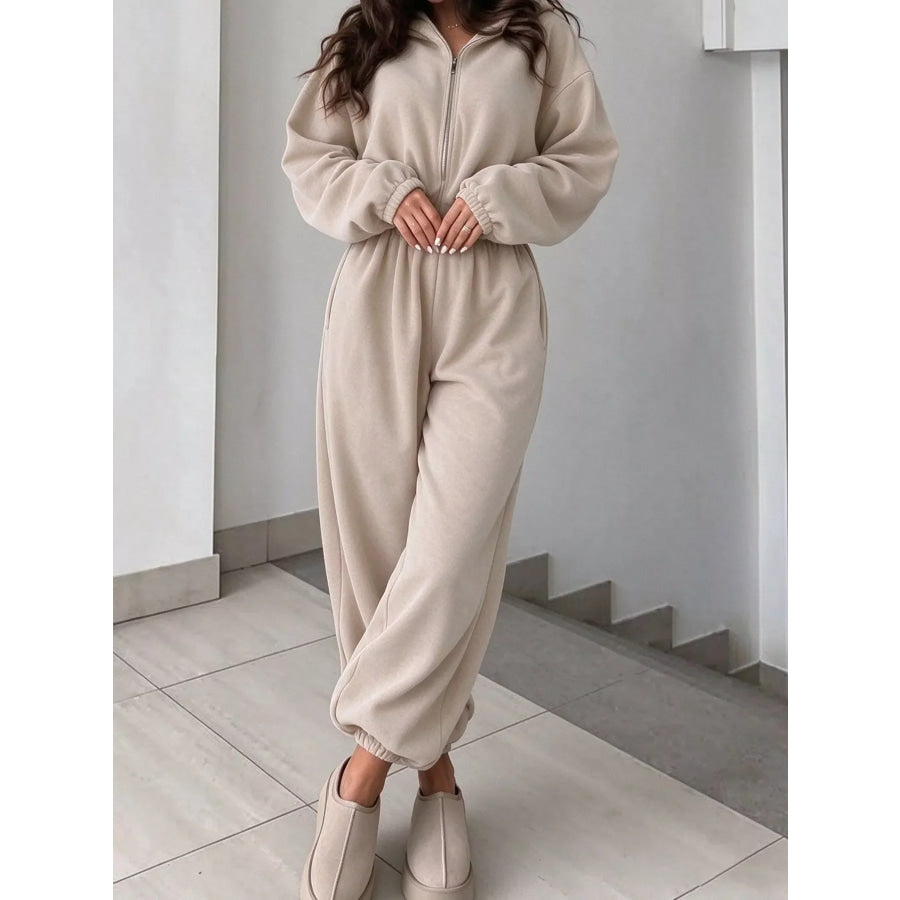 Casual Zip Front Long Sleeve Jumpsuit Apparel and Accessories