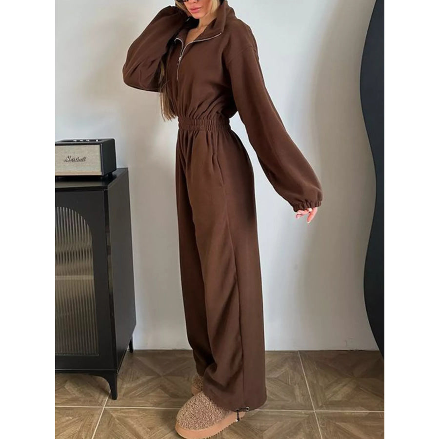 Casual Zip Front Long Sleeve Jumpsuit Apparel and Accessories