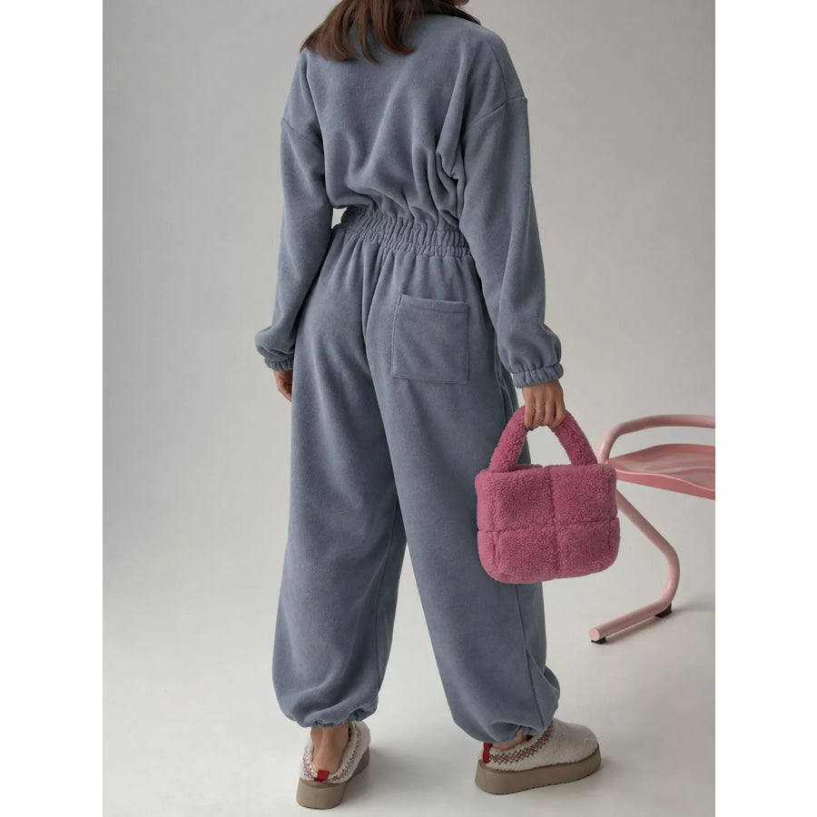 Casual Zip Front Long Sleeve Jumpsuit Apparel and Accessories