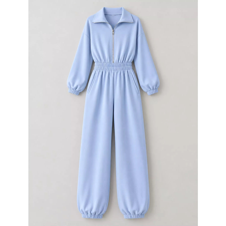 Casual Zip Front Long Sleeve Jumpsuit Apparel and Accessories