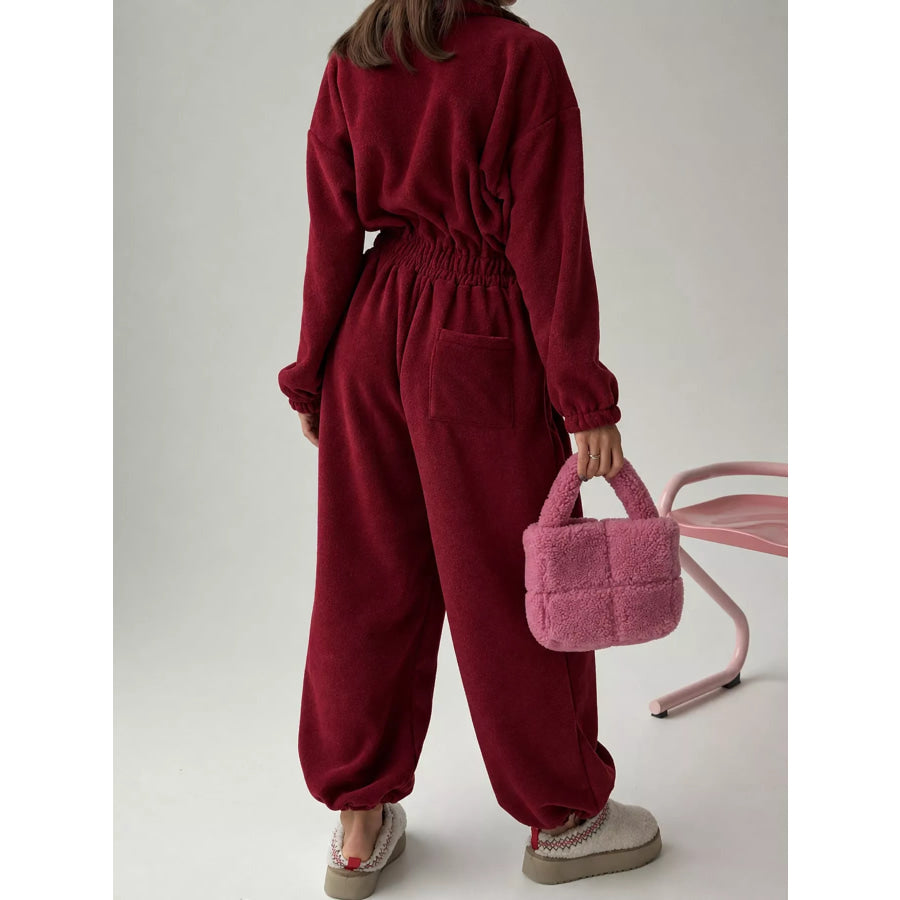 Casual Zip Front Long Sleeve Jumpsuit Apparel and Accessories