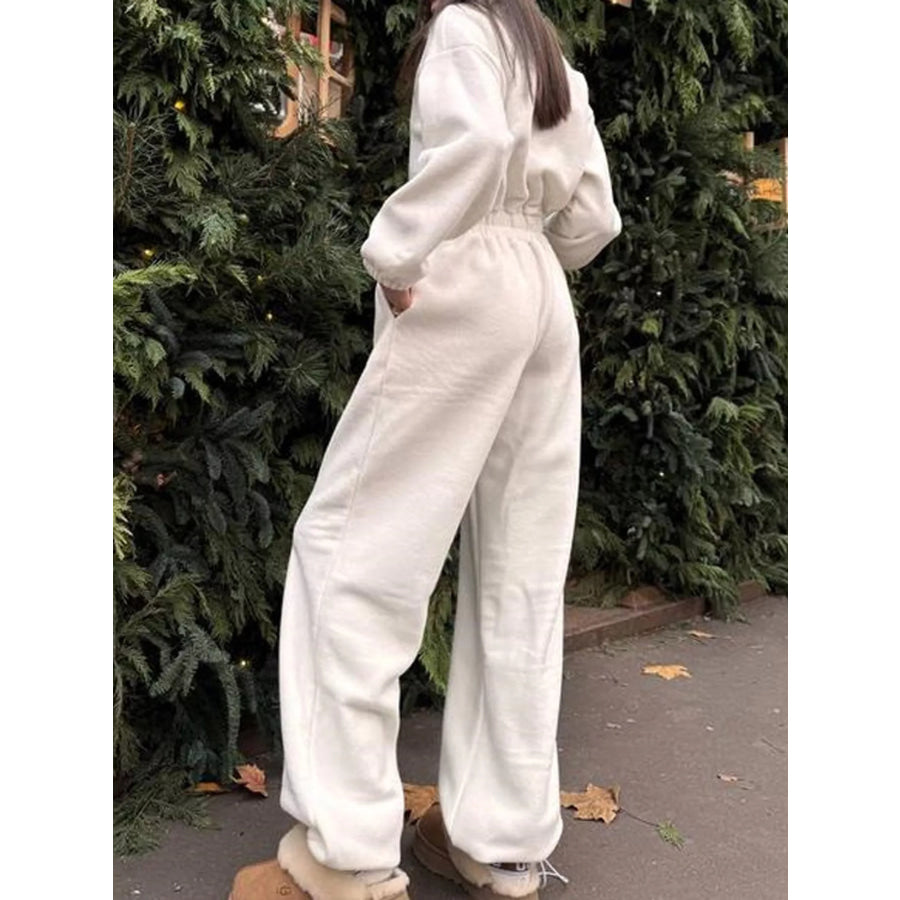 Casual Zip Front Long Sleeve Jumpsuit Apparel and Accessories