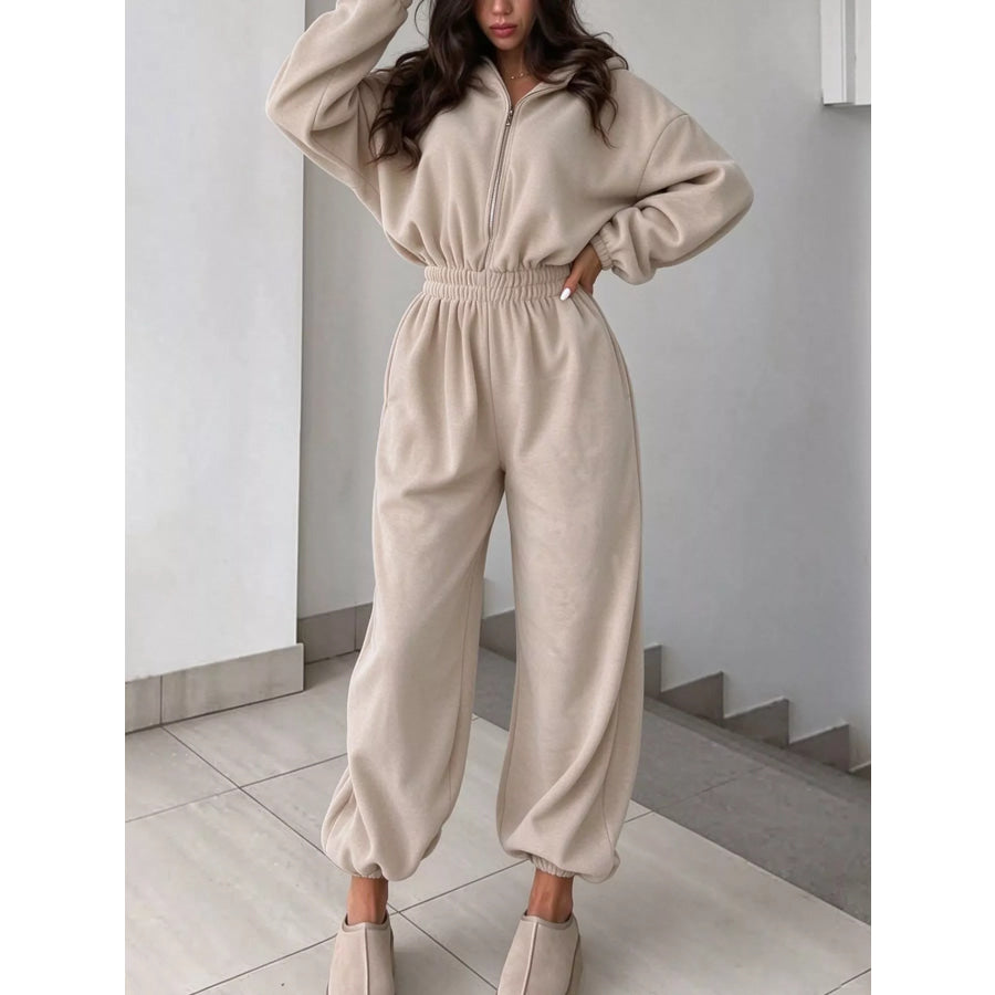Casual Zip Front Long Sleeve Jumpsuit Apparel and Accessories