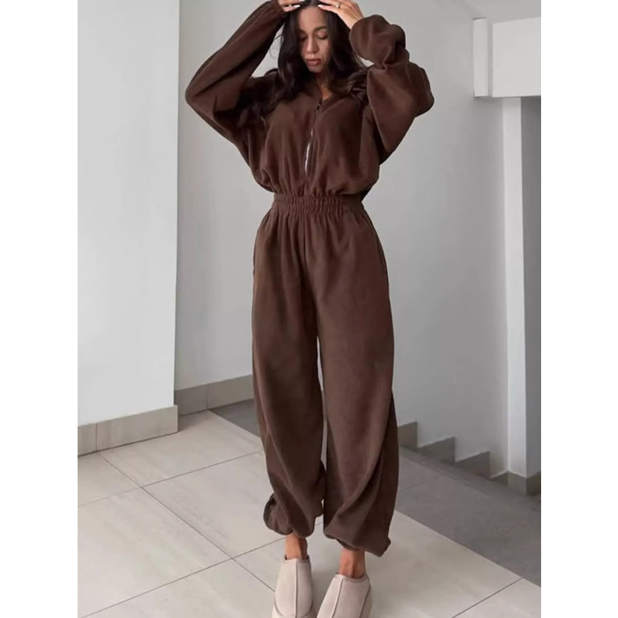Casual Zip Front Long Sleeve Jumpsuit Apparel and Accessories