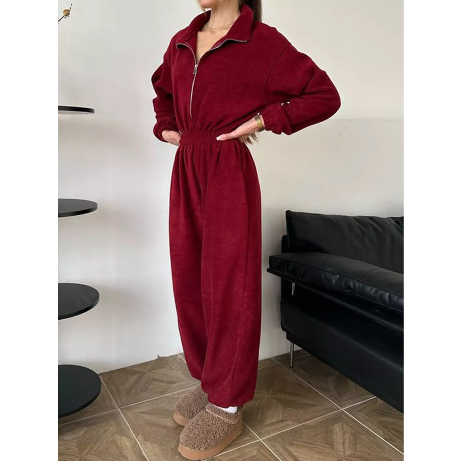 Casual Zip Front Long Sleeve Jumpsuit Apparel and Accessories