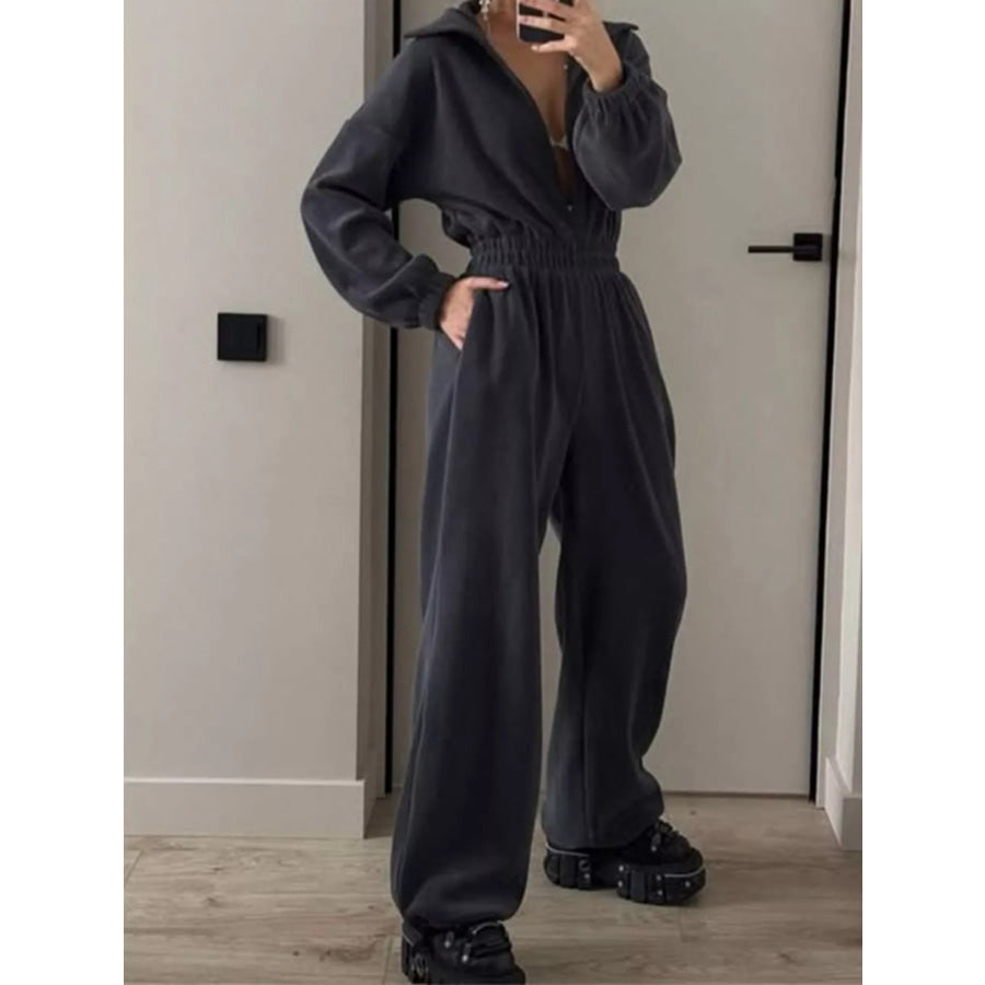 Casual Zip Front Long Sleeve Jumpsuit Apparel and Accessories