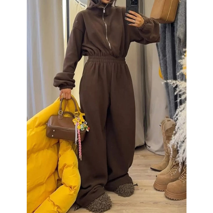 Casual Zip Front Long Sleeve Jumpsuit Apparel and Accessories