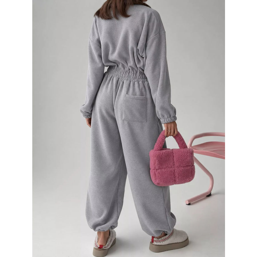Casual Zip Front Long Sleeve Jumpsuit Apparel and Accessories
