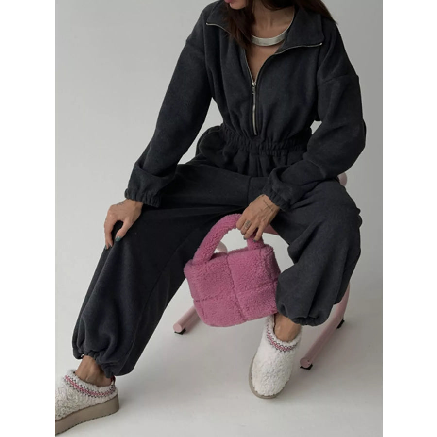 Casual Zip Front Long Sleeve Jumpsuit Apparel and Accessories