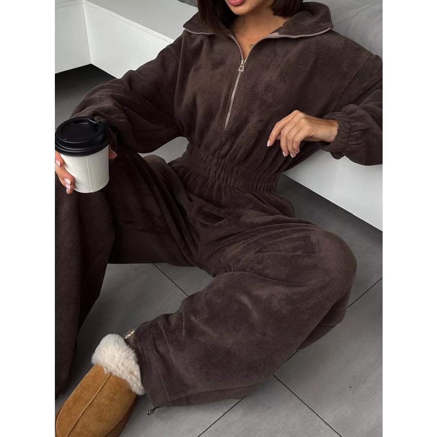 Casual Zip Front Long Sleeve Jumpsuit Apparel and Accessories