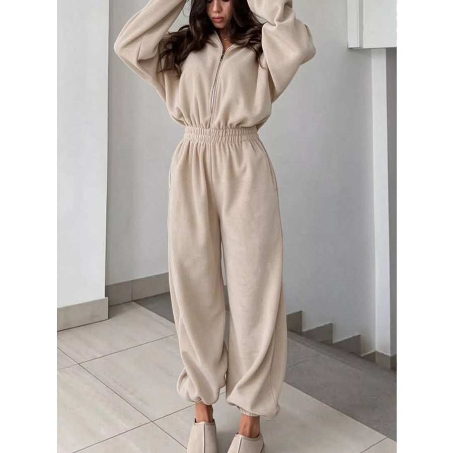 Casual Zip Front Long Sleeve Jumpsuit Apparel and Accessories
