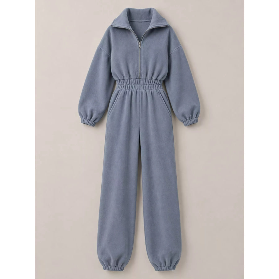 Casual Zip Front Long Sleeve Jumpsuit Apparel and Accessories