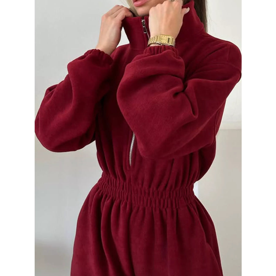 Casual Zip Front Long Sleeve Jumpsuit Apparel and Accessories