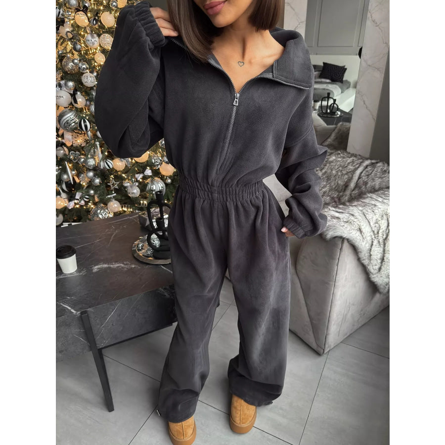 Casual Zip Front Long Sleeve Jumpsuit Apparel and Accessories