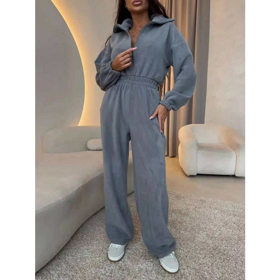 Casual Zip Front Long Sleeve Jumpsuit Light Blue-New / S Apparel and Accessories