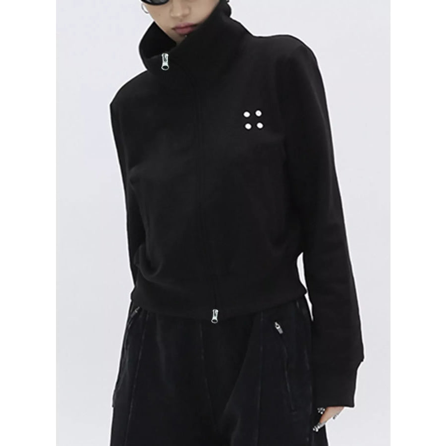 Casual Zip-Up Cropped Outerwear Black / M Apparel and Accessories