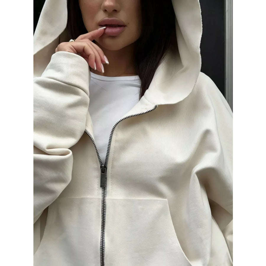 Casual Zip-Up Hoodie and Wide-Leg Sweatpants Set Apparel Accessories