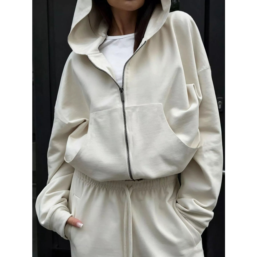 Casual Zip-Up Hoodie and Wide-Leg Sweatpants Set Apparel Accessories
