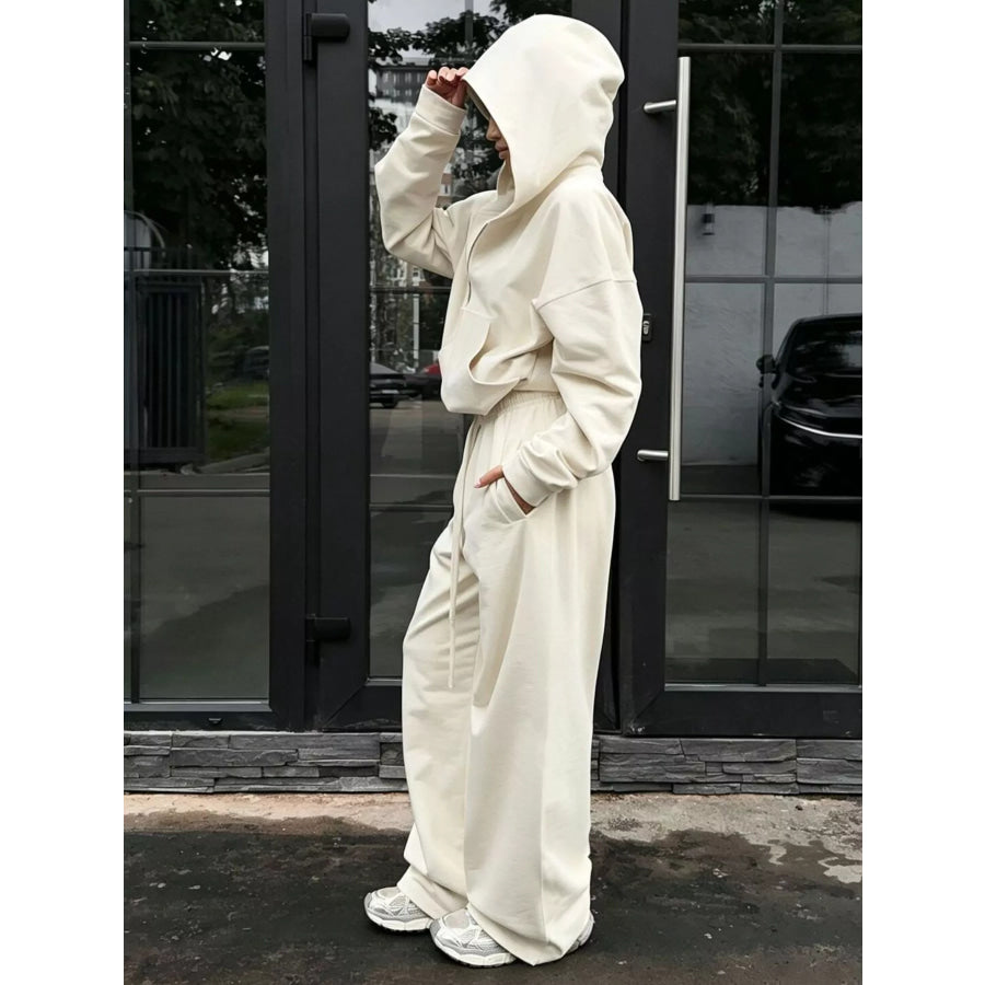Casual Zip-Up Hoodie and Wide-Leg Sweatpants Set Apparel Accessories