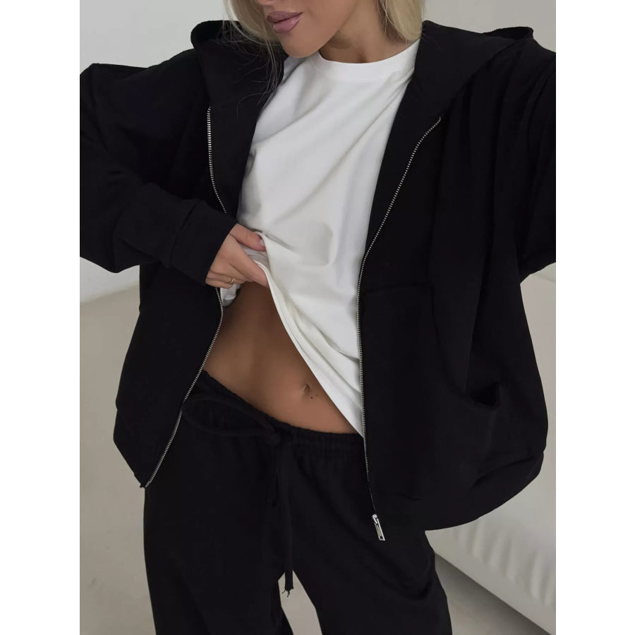 Casual Zip-Up Hoodie and Wide-Leg Sweatpants Set Apparel Accessories