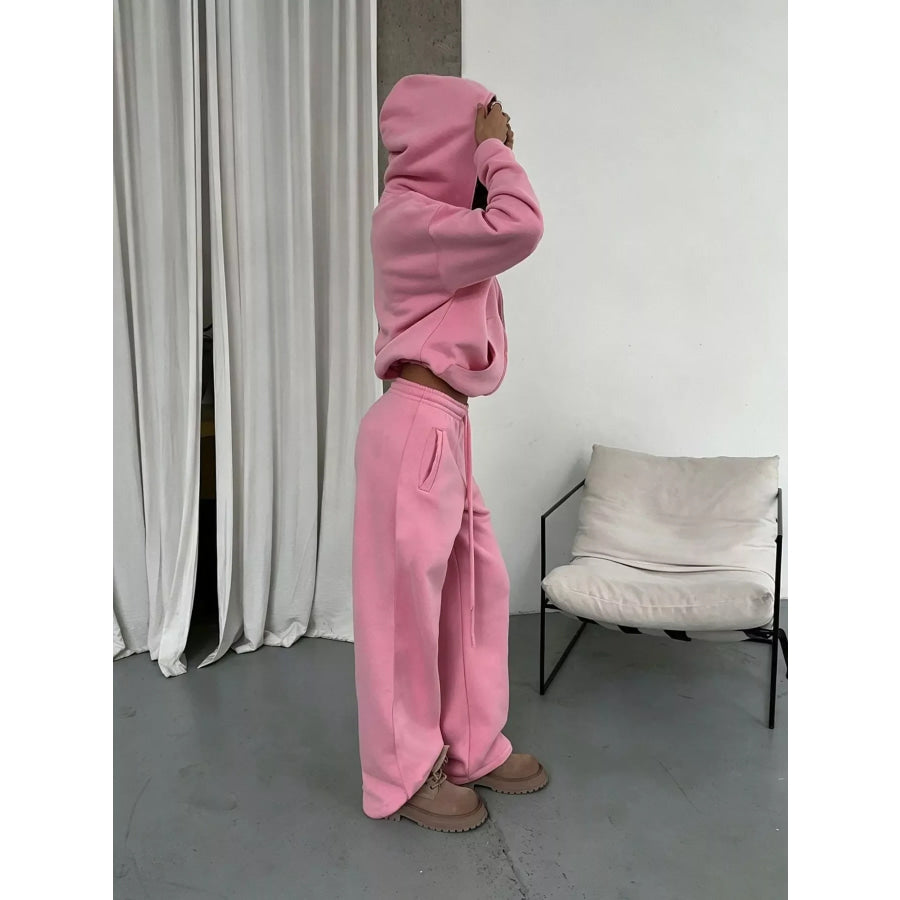 Casual Zip-Up Hoodie and Wide-Leg Sweatpants Set Apparel Accessories