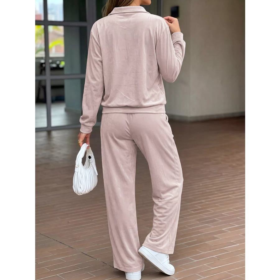 Casual Zip-Up Jacket and Wide-Leg Pants Set Apparel Accessories
