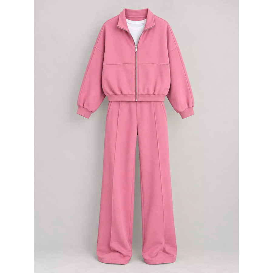 Casual Zip-Up Jacket and Wide-Leg Sweatpants Set Apparel Accessories