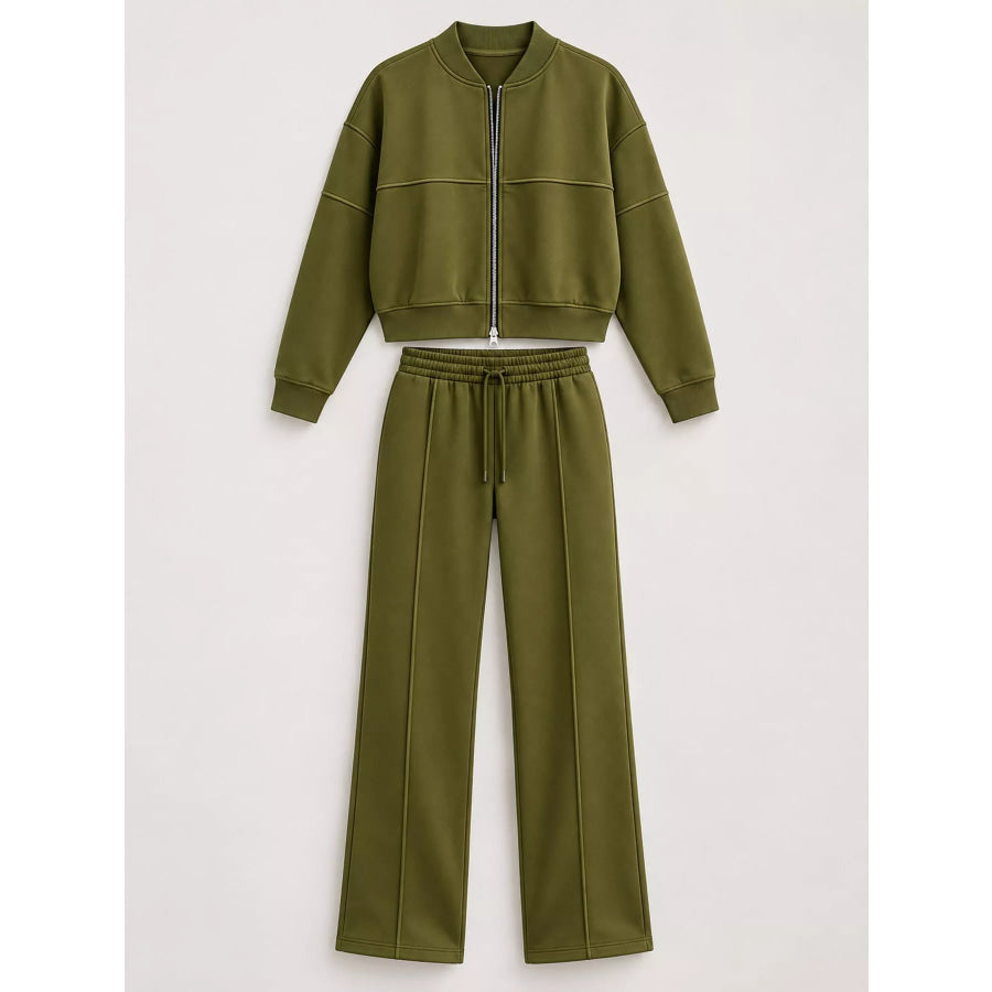 Casual Zip-Up Jacket and Wide-Leg Sweatpants Set Apparel Accessories