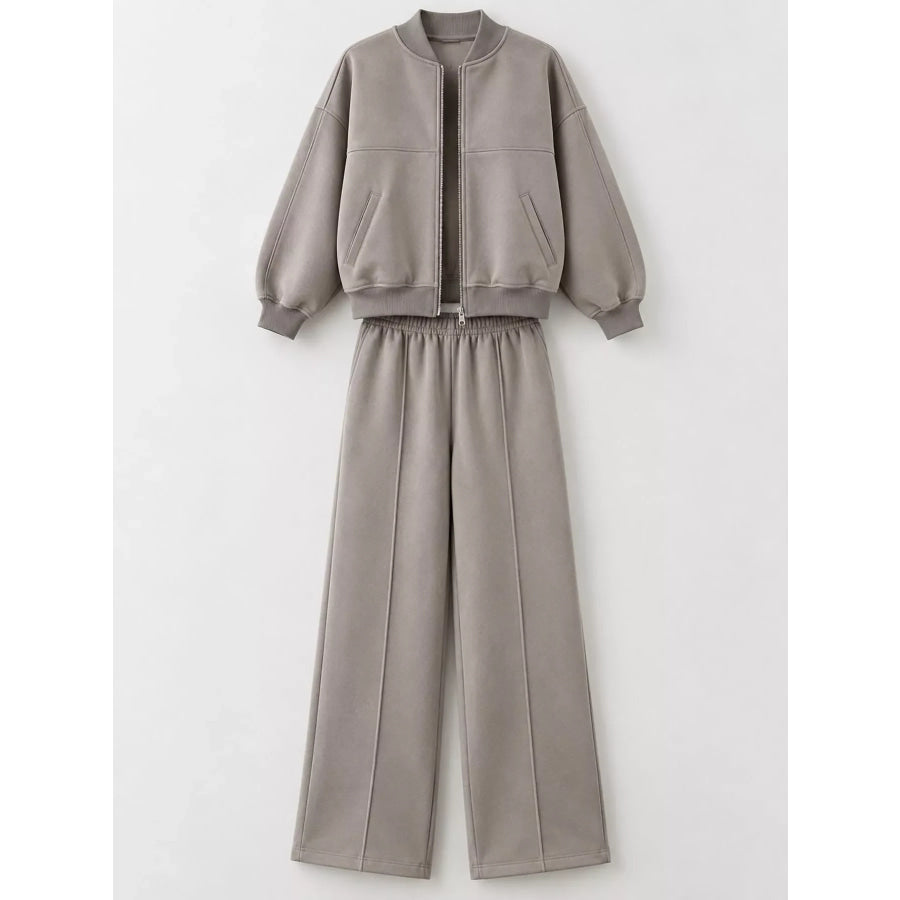 Casual Zip-Up Jacket and Wide-Leg Sweatpants Set Apparel Accessories