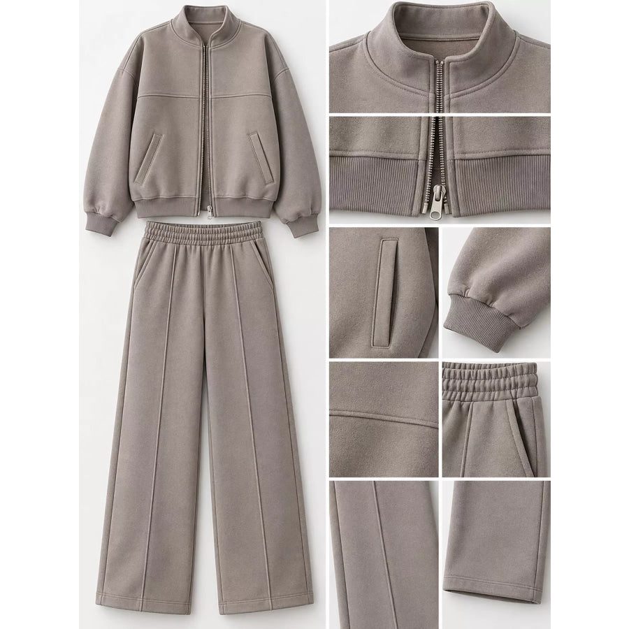 Casual Zip-Up Jacket and Wide-Leg Sweatpants Set Apparel Accessories