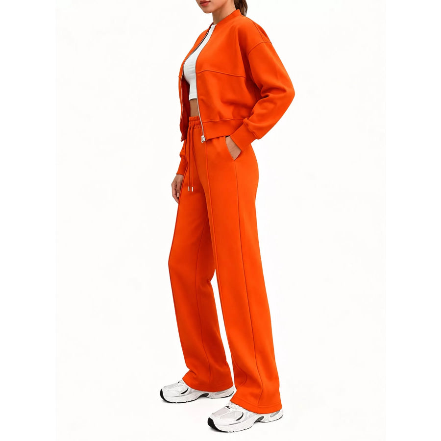 Casual Zip-Up Jacket and Wide-Leg Sweatpants Set Apparel Accessories