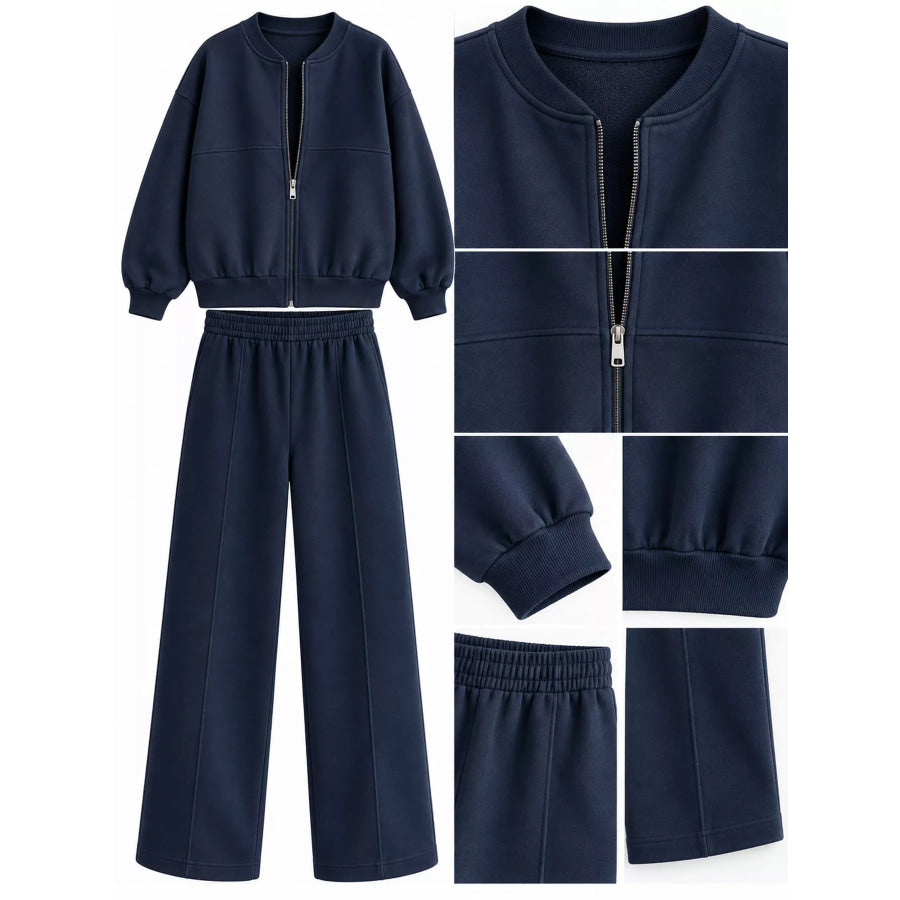 Casual Zip-Up Jacket and Wide-Leg Sweatpants Set Apparel Accessories