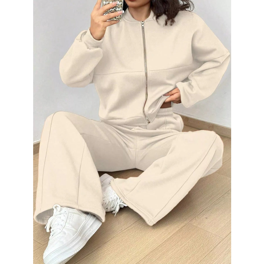 Casual Zip-Up Jacket and Wide-Leg Sweatpants Set Apparel Accessories