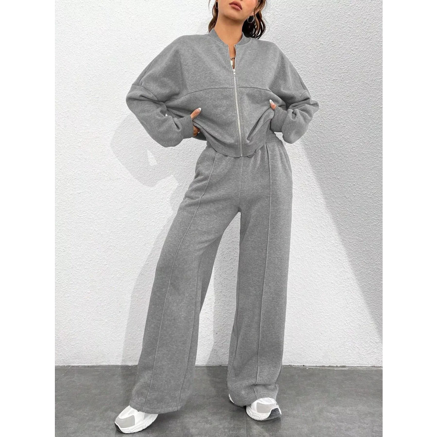 Casual Zip-Up Jacket and Wide-Leg Sweatpants Set Apparel Accessories