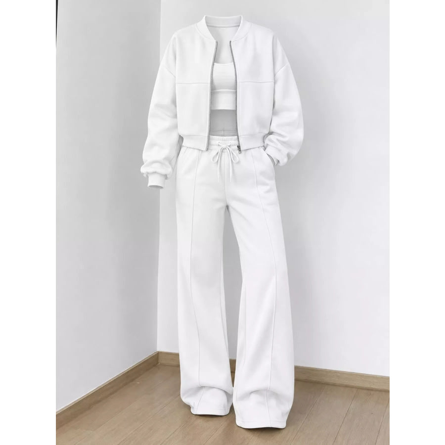 Casual Zip-Up Jacket and Wide-Leg Sweatpants Set Apparel Accessories