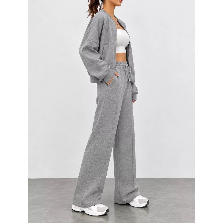Casual Zip-Up Jacket and Wide-Leg Sweatpants Set Apparel Accessories