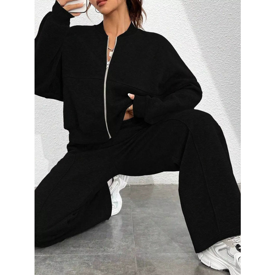 Casual Zip-Up Jacket and Wide-Leg Sweatpants Set Apparel Accessories