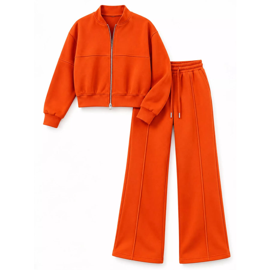 Casual Zip-Up Jacket and Wide-Leg Sweatpants Set Apparel Accessories